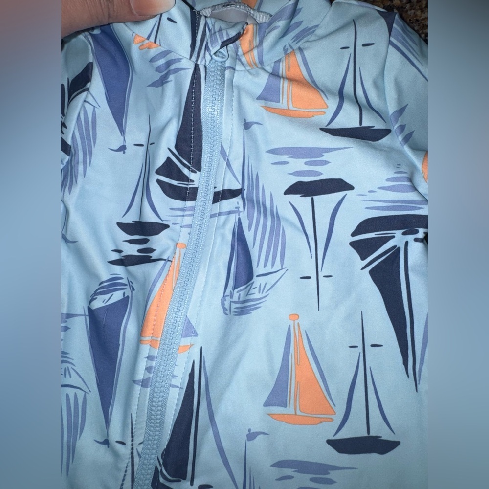Kids Swimwear with Sailboat Print - Blue and Orange Rash Guard - Picture 3 of 4